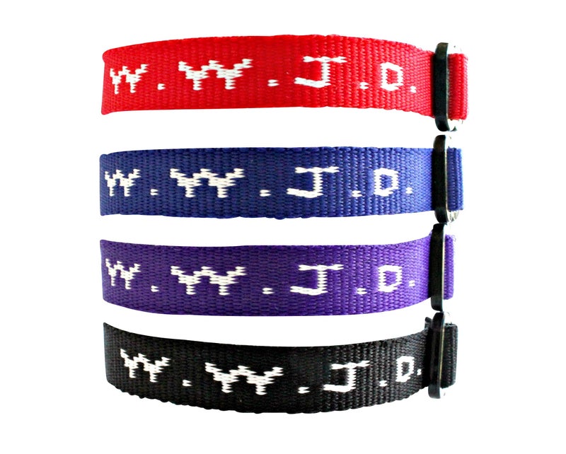 SHAMZBEST 12 WWJD Bracelets - What Would Jesus Do Woven Wristbands Per Pack - Religious Christian WWJD Bracelet for fundraisers Red, Blue, Black and Purple Colors Perfect for Men Wome (Black) - Image 1